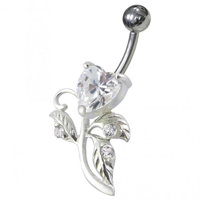 925 Sterling Silver Heart Shaped Fancy Jewelled Non-Moving Navel Ring