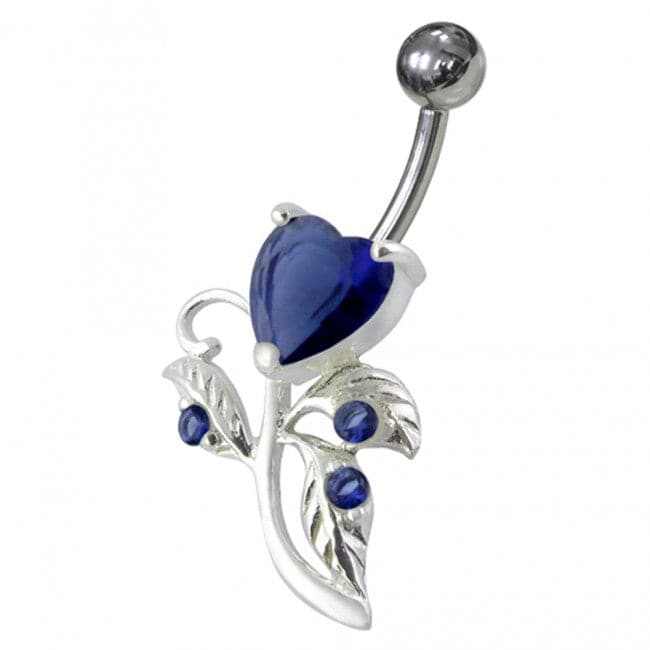 925 Sterling Silver Heart Shaped Fancy Jewelled Non-Moving Navel Ring