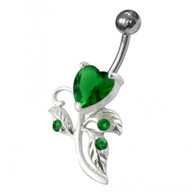 925 Sterling Silver Heart Shaped Fancy Jewelled Non-Moving Navel Ring