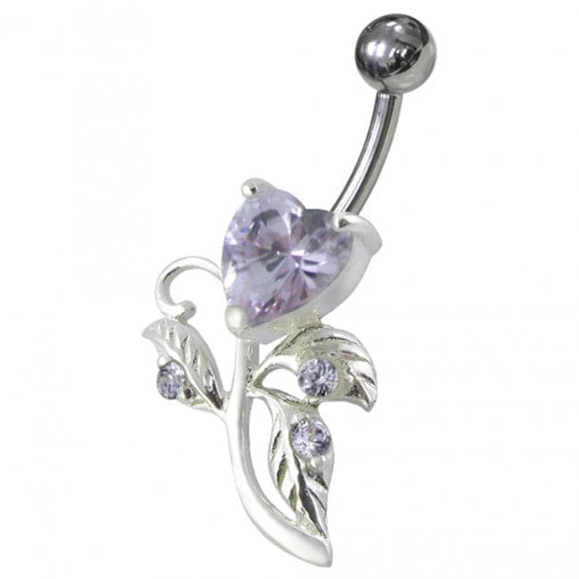 925 Sterling Silver Heart Shaped Fancy Jewelled Non-Moving Navel Ring