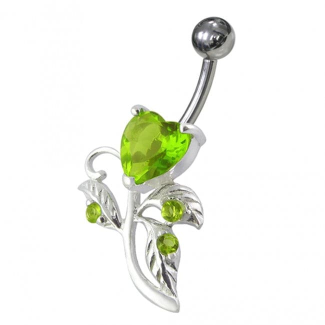 925 Sterling Silver Heart Shaped Fancy Jewelled Non-Moving Navel Ring