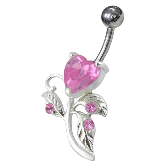925 Sterling Silver Heart Shaped Fancy Jewelled Non-Moving Navel Ring