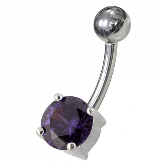 925 Sterling Silver Fancy CZ Jewelled Non-Moving Curved Bar Belly Ring