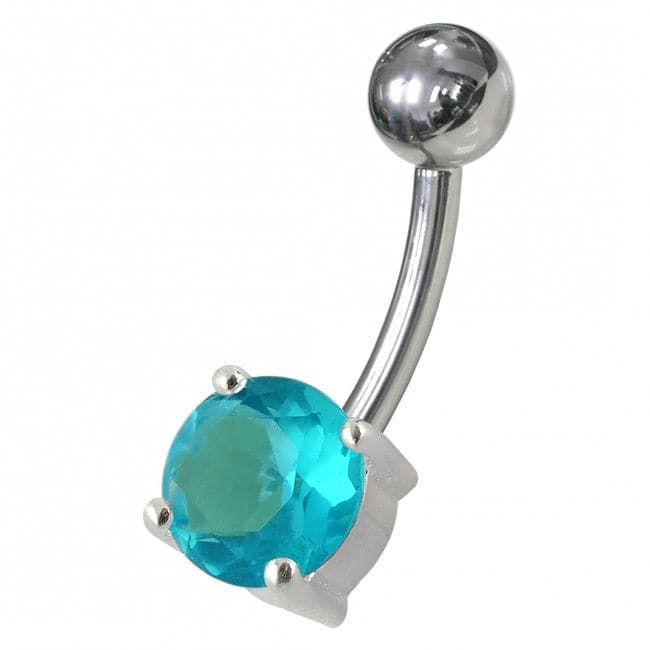 925 Sterling Silver Fancy CZ Jewelled Non-Moving Curved Bar Belly Ring