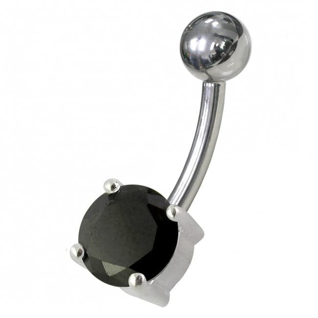 925 Sterling Silver Fancy CZ Jewelled Non-Moving Curved Bar Belly Ring