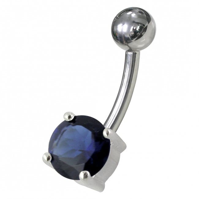 925 Sterling Silver Fancy CZ Jewelled Non-Moving Curved Bar Belly Ring