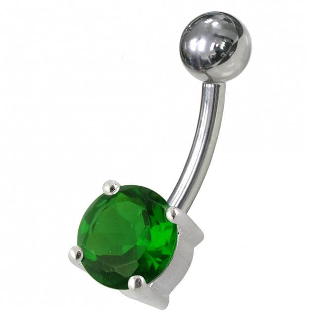 925 Sterling Silver Fancy CZ Jewelled Non-Moving Curved Bar Belly Ring