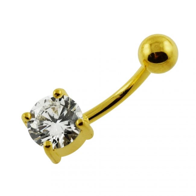 925 Sterling Silver Fancy CZ Jewelled Non-Moving Curved Bar Belly Ring