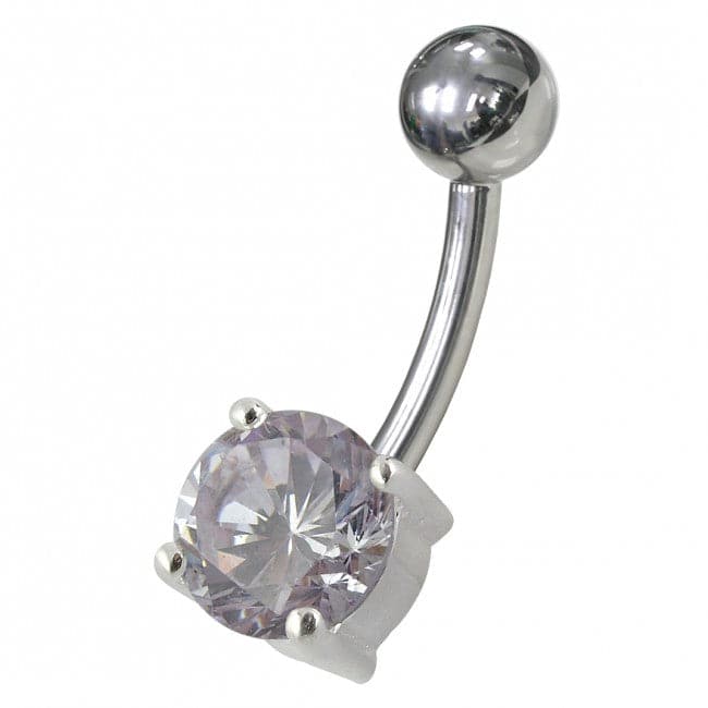 925 Sterling Silver Fancy CZ Jewelled Non-Moving Curved Bar Belly Ring