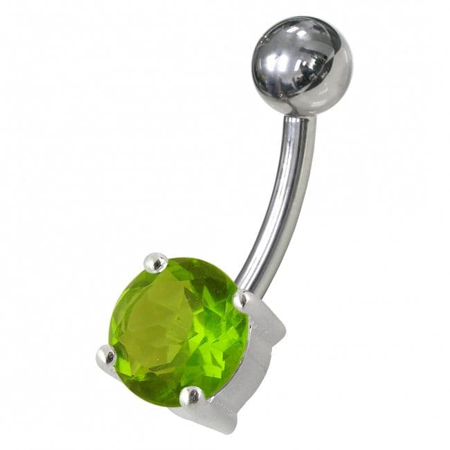 925 Sterling Silver Fancy CZ Jewelled Non-Moving Curved Bar Belly Ring