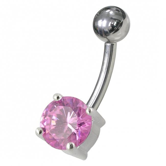 925 Sterling Silver Fancy CZ Jewelled Non-Moving Curved Bar Belly Ring
