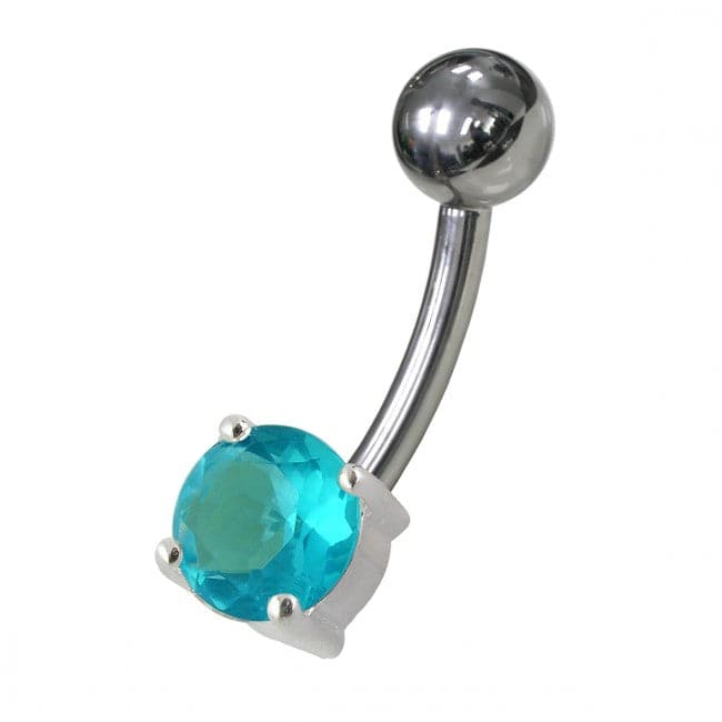 925 Sterling Silver Fancy Blue Jewelled Non-Moving Bar Belly Ring