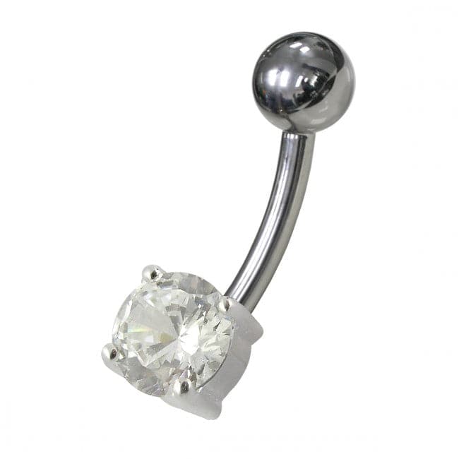 925 Sterling Silver Fancy Blue Jewelled Non-Moving Bar Belly Ring