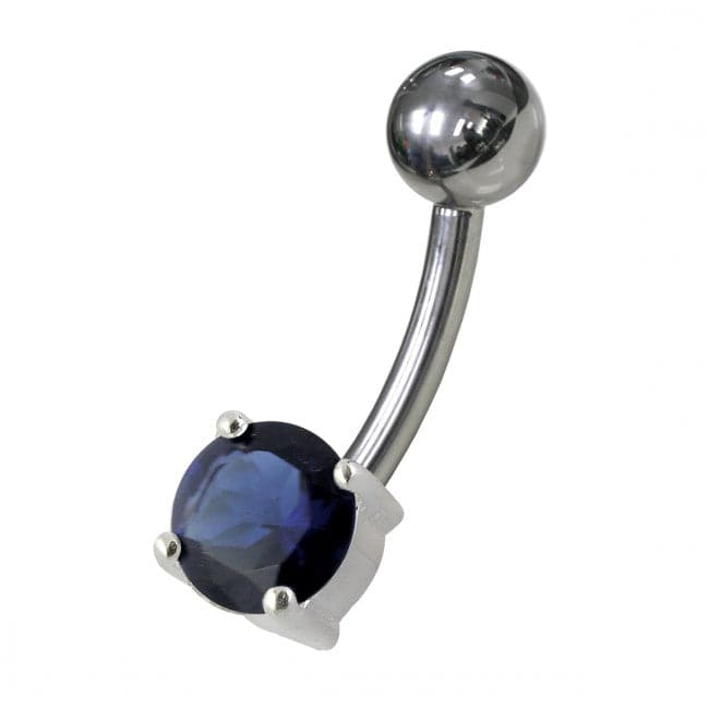 925 Sterling Silver Fancy Blue Jewelled Non-Moving Bar Belly Ring