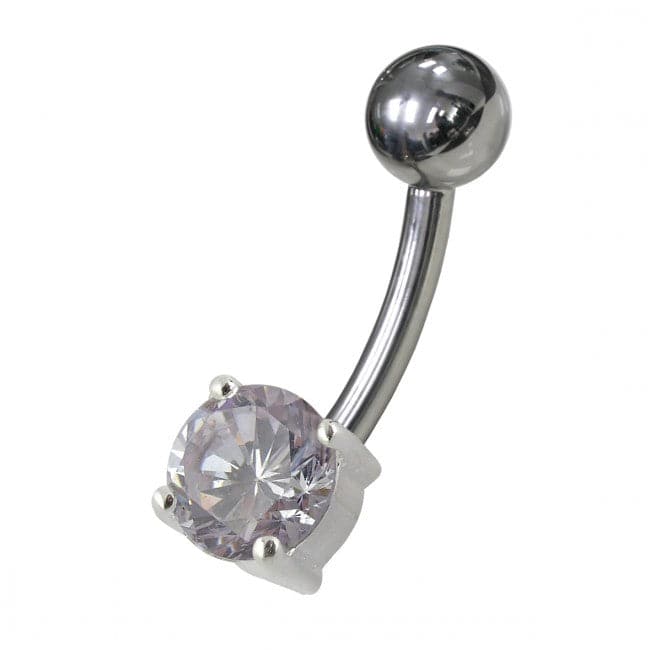 925 Sterling Silver Fancy Blue Jewelled Non-Moving Bar Belly Ring