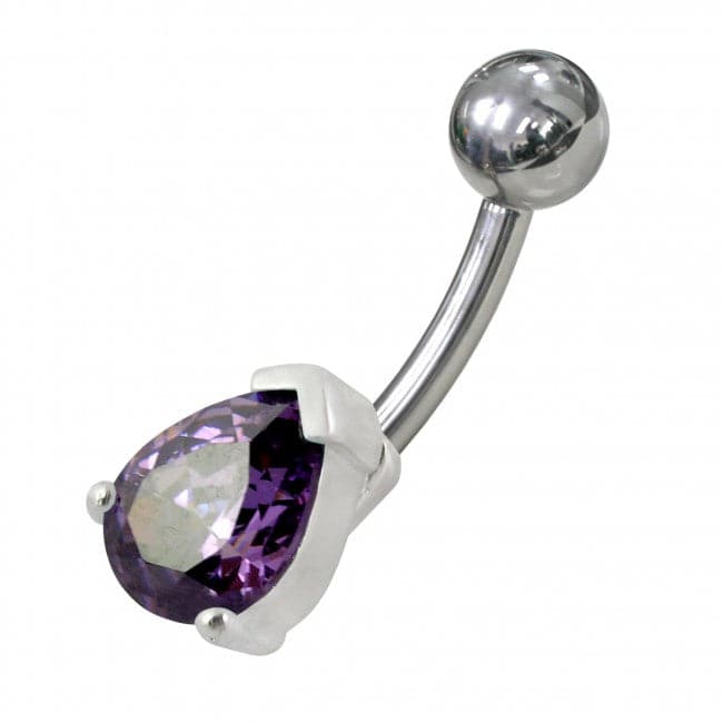 925 Sterling Silver Fancy Jewelled Non-Moving Curved Bar Navel Ring