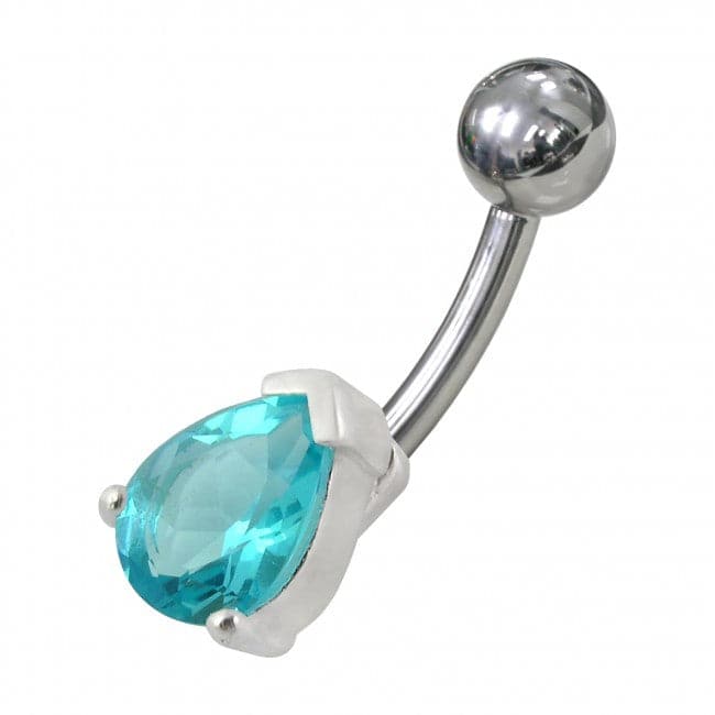 925 Sterling Silver Fancy Jewelled Non-Moving Curved Bar Navel Ring