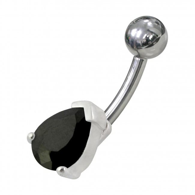 925 Sterling Silver Fancy Jewelled Non-Moving Curved Bar Navel Ring