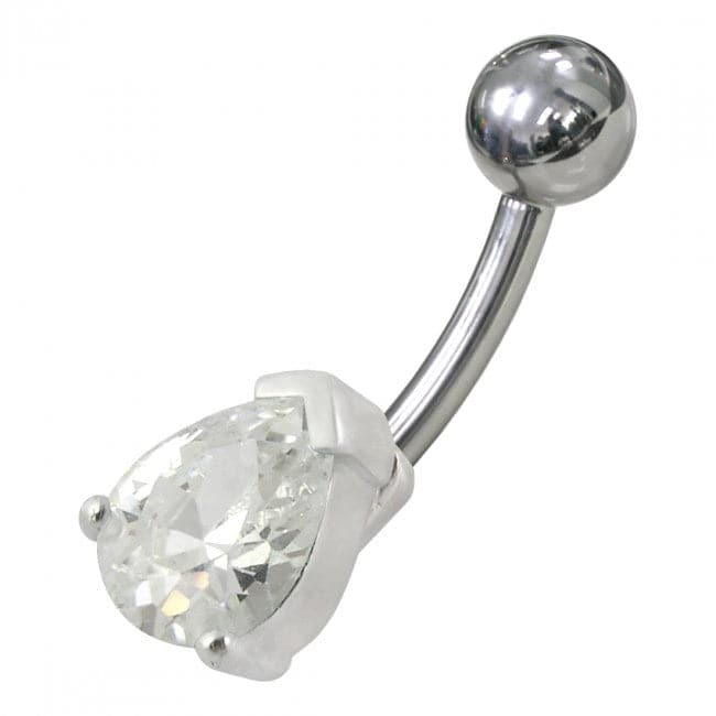 925 Sterling Silver Fancy Jewelled Non-Moving Curved Bar Navel Ring