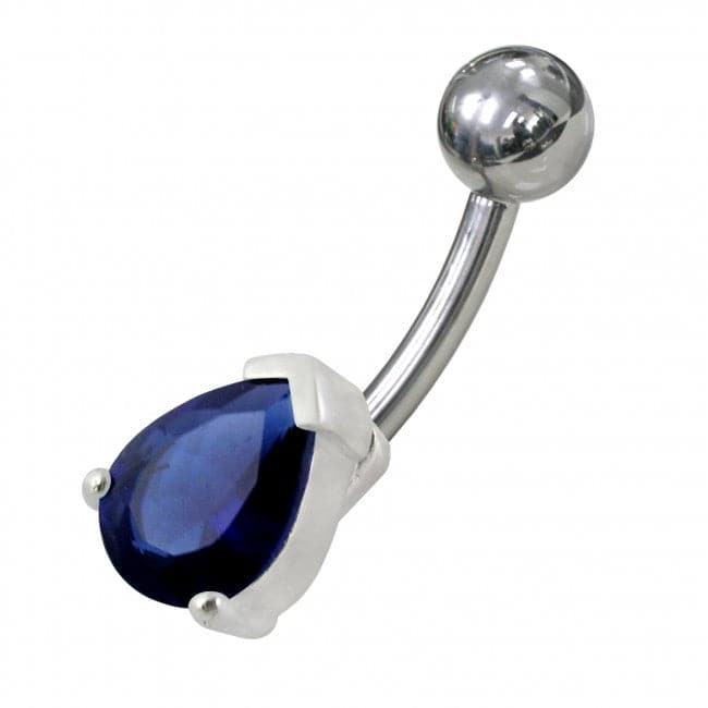 925 Sterling Silver Fancy Jewelled Non-Moving Curved Bar Navel Ring