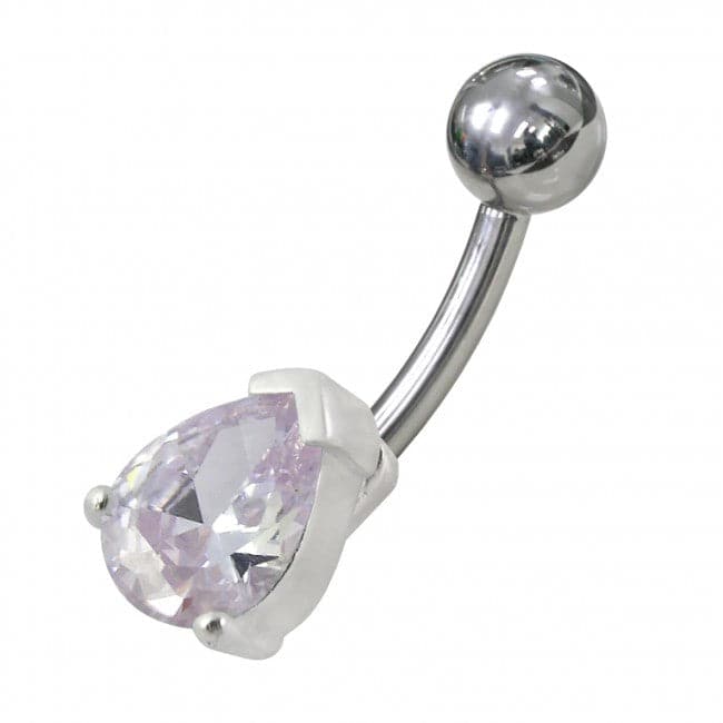 925 Sterling Silver Fancy Jewelled Non-Moving Curved Bar Navel Ring