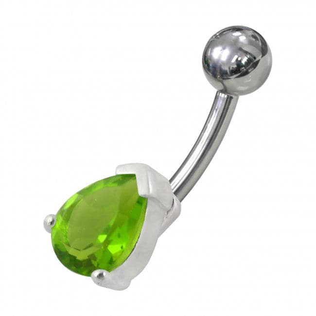 925 Sterling Silver Fancy Jewelled Non-Moving Curved Bar Navel Ring