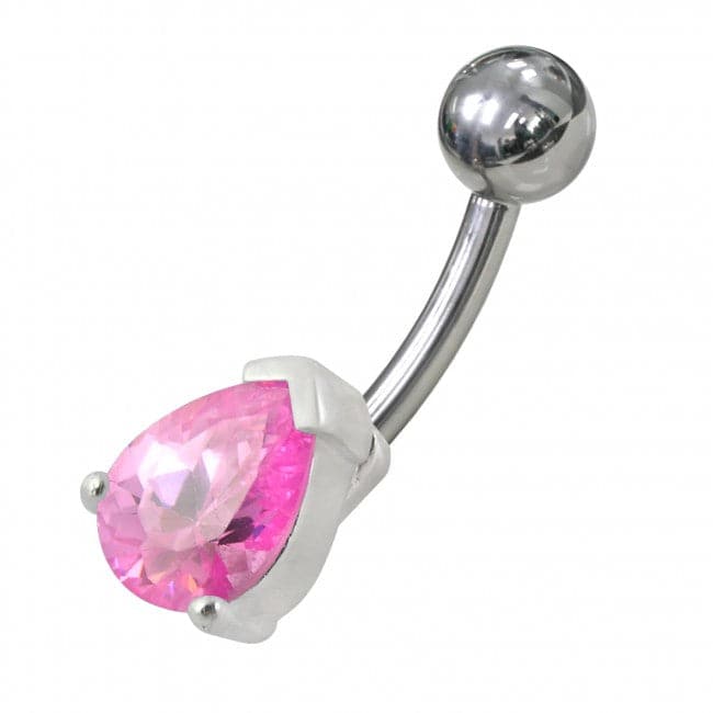 925 Sterling Silver Fancy Jewelled Non-Moving Curved Bar Navel Ring