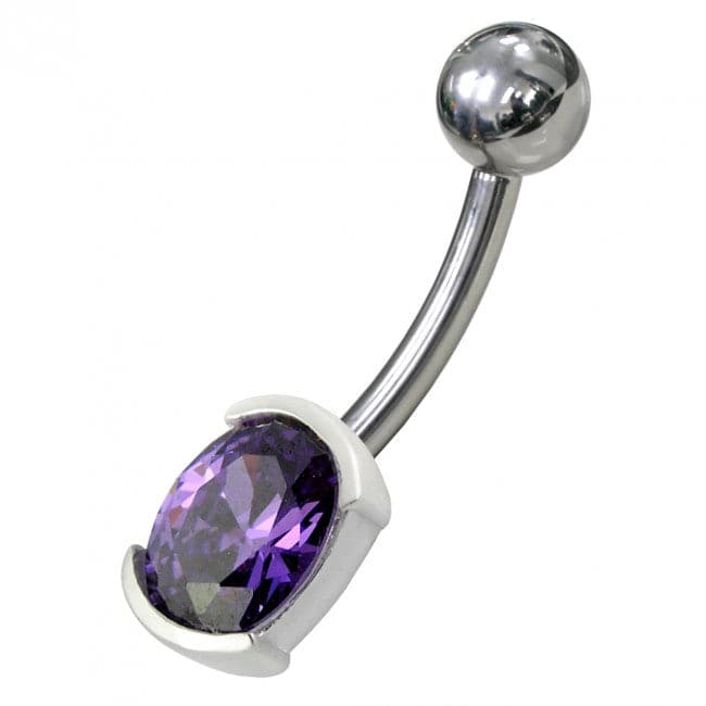 925 Sterling Silver Fancy Gem Stone Non-Moving Banana Bar Belly Ring