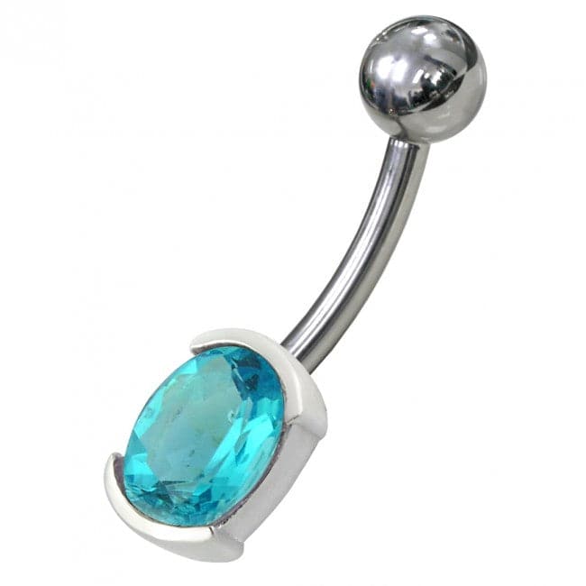 925 Sterling Silver Fancy Gem Stone Non-Moving Banana Bar Belly Ring