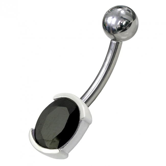 925 Sterling Silver Fancy Gem Stone Non-Moving Banana Bar Belly Ring