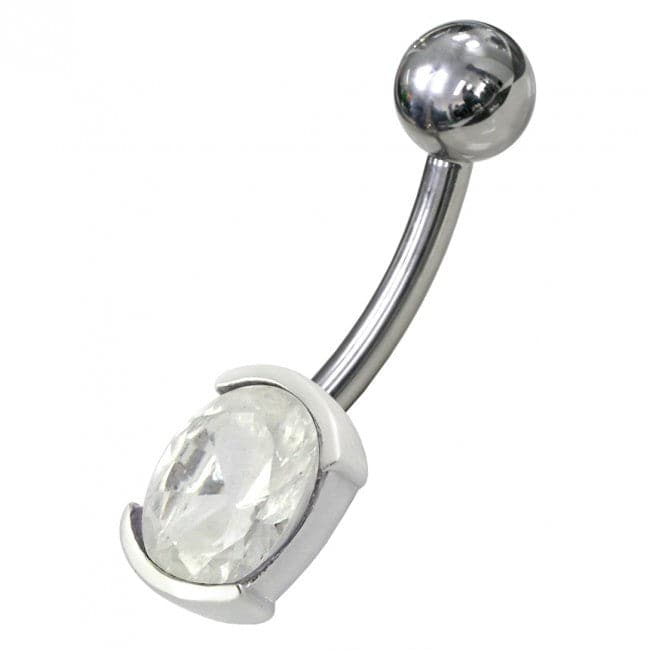 925 Sterling Silver Fancy Gem Stone Non-Moving Banana Bar Belly Ring