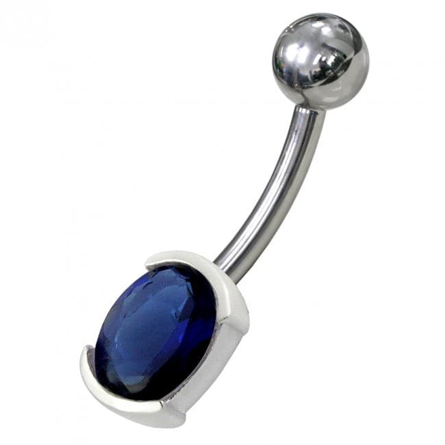 925 Sterling Silver Fancy Gem Stone Non-Moving Banana Bar Belly Ring