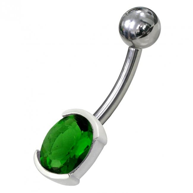 925 Sterling Silver Fancy Gem Stone Non-Moving Banana Bar Belly Ring