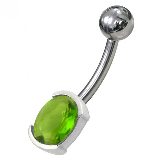 925 Sterling Silver Fancy Gem Stone Non-Moving Banana Bar Belly Ring