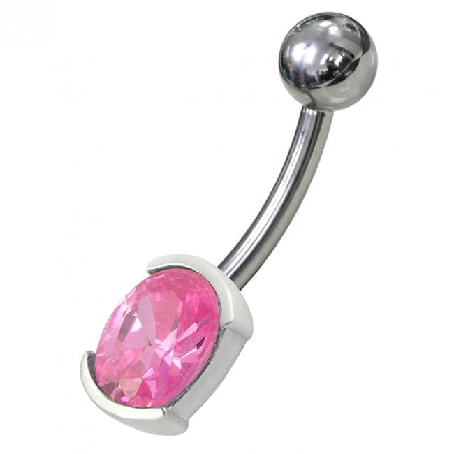 925 Sterling Silver Fancy Gem Stone Non-Moving Banana Bar Belly Ring