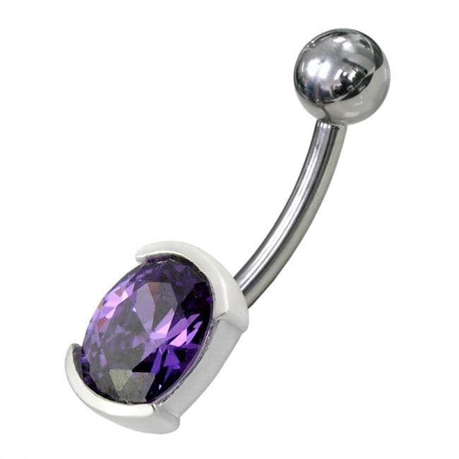 925 Sterling Silver Fancy Jewelled Non Moving Curved Belly Ring
