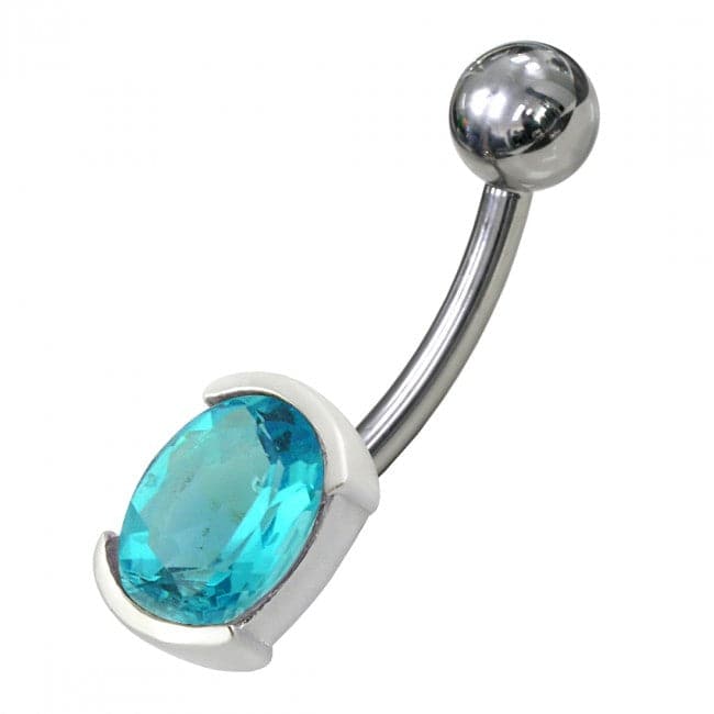 925 Sterling Silver Fancy Jewelled Non Moving Curved Belly Ring