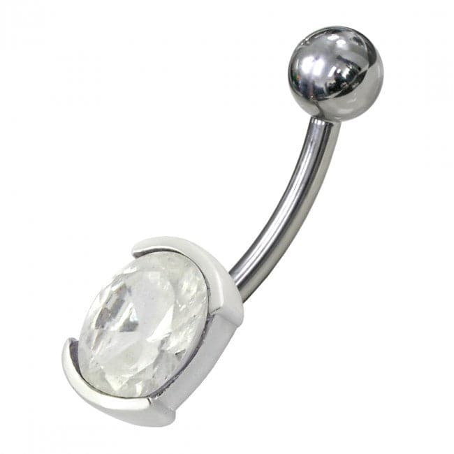 925 Sterling Silver Fancy Jewelled Non Moving Curved Belly Ring