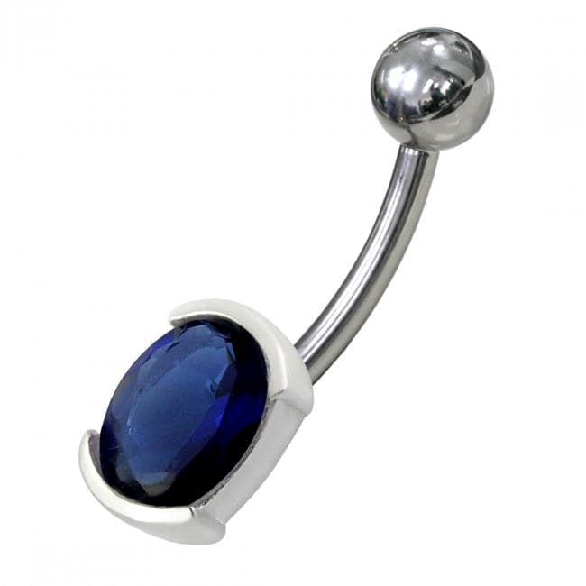 925 Sterling Silver Fancy Jewelled Non Moving Curved Belly Ring