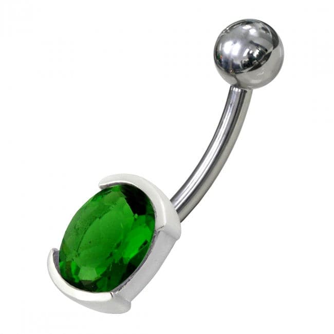 925 Sterling Silver Fancy Jewelled Non Moving Curved Belly Ring