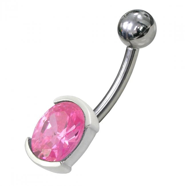 925 Sterling Silver Fancy Jewelled Non Moving Curved Belly Ring
