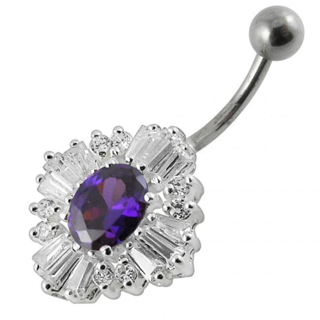 925 Sterling Silver Fancy Royal Collection Jewelled Non-Moving Belly Ring