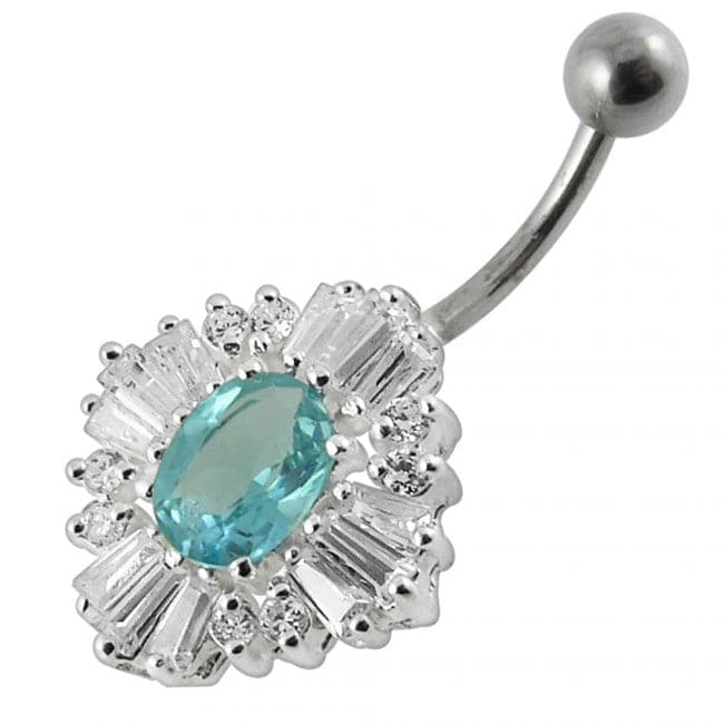 925 Sterling Silver Fancy Royal Collection Jewelled Non-Moving Belly Ring