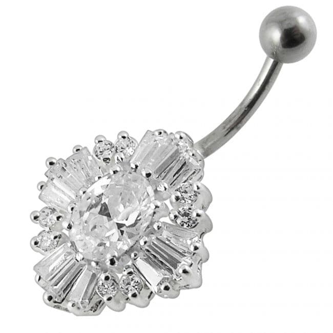 925 Sterling Silver Fancy Royal Collection Jewelled Non-Moving Belly Ring