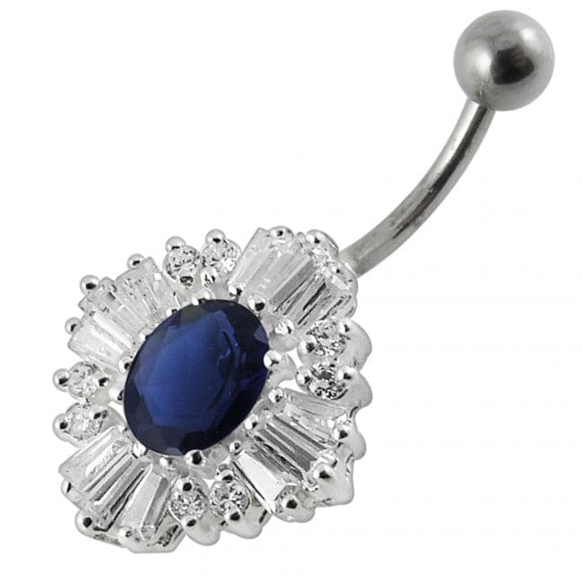 925 Sterling Silver Fancy Royal Collection Jewelled Non-Moving Belly Ring