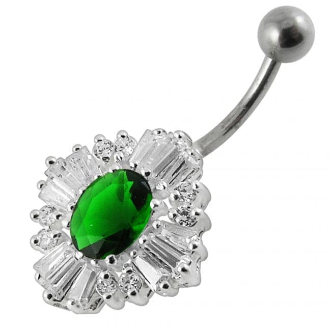 925 Sterling Silver Fancy Royal Collection Jewelled Non-Moving Belly Ring