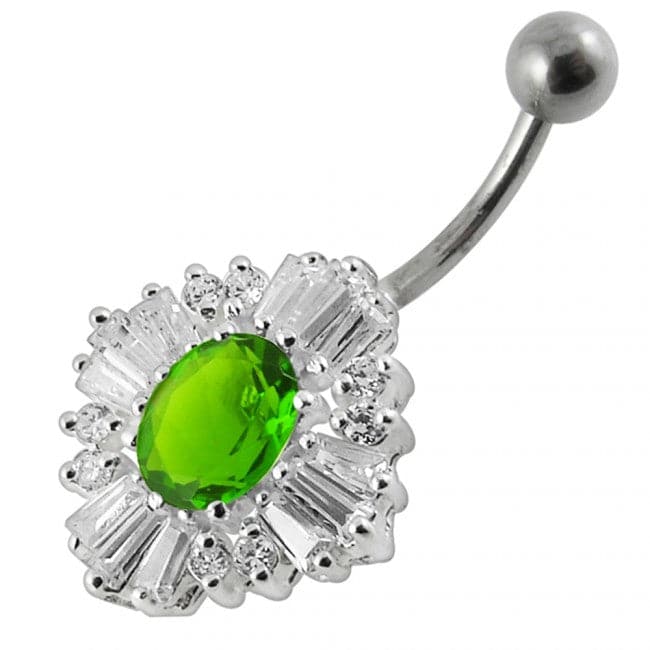 925 Sterling Silver Fancy Royal Collection Jewelled Non-Moving Belly Ring
