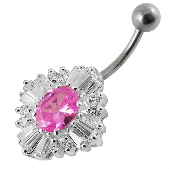 925 Sterling Silver Fancy Royal Collection Jewelled Non-Moving Belly Ring