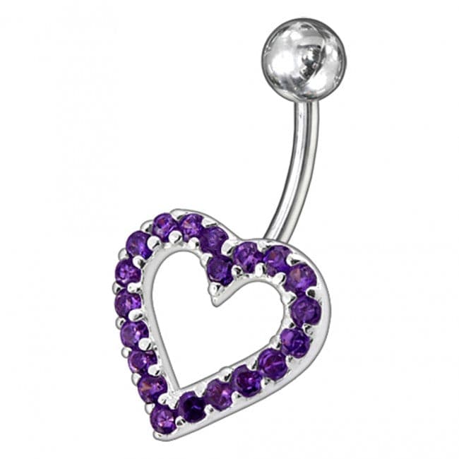 925 Sterling Silver Fancy Heart Jewelled Non-Moving Belly Ring