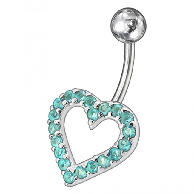 925 Sterling Silver Fancy Heart Jewelled Non-Moving Belly Ring